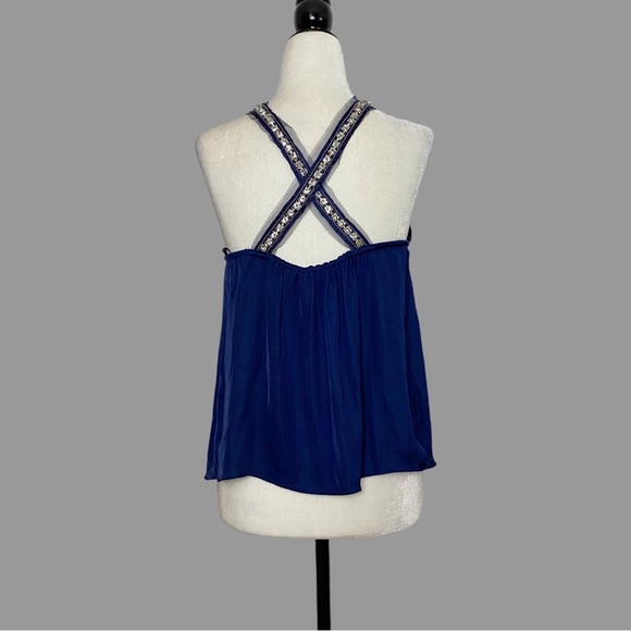💛 XS 💛 NWT Anthro Embellished Halter Top Crystals Sparkle Bling Silky​ - Picture 2 of 10